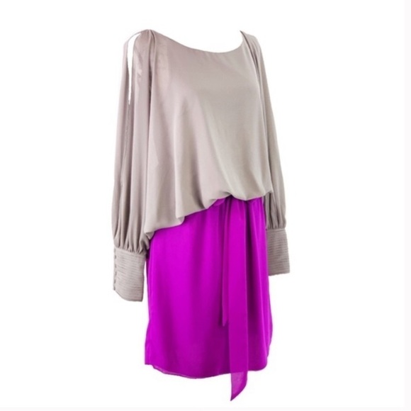 🌸2/$25 NWT THML Purple & Grey Mini Dress Split Long Sleeve with Body-con Skirt - Picture 1 of 10